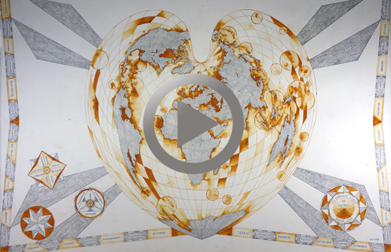 Tracey Clement, “Mapping The Drowned World: Bonne Projection,” 2015, pencil and rust on paper, 800 x 1210mm.