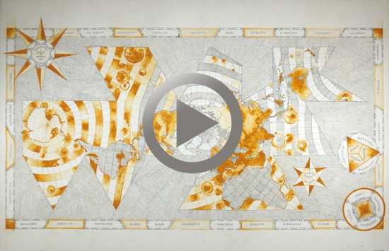 Tracey Clement, "Critical Cartography: Buckminster Fuller Projection," 2016, pencil and rust on paper, 800 x 1210mm.