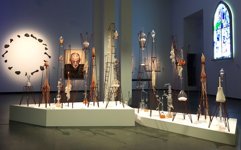 Tracey Clement, 'Metropolis Experiment,' 2017-2018, rusty steel, lab glass, salt, cotton. Installed at Casula Powerhouse for the 65th Blake Prize, 2018.